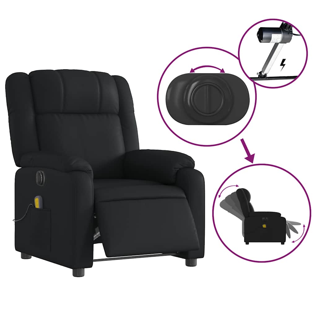 vidaXL Fotoliu electric de masaj rabatabil, negru, piele ecologică vidaXL Fotoliu electric de masaj rabatabil, negru, piele ecologică