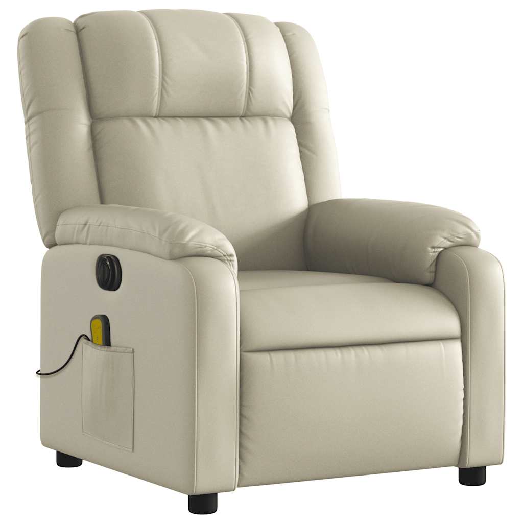 vidaXL Fotoliu electric de masaj rabatabil, crem, piele ecologică