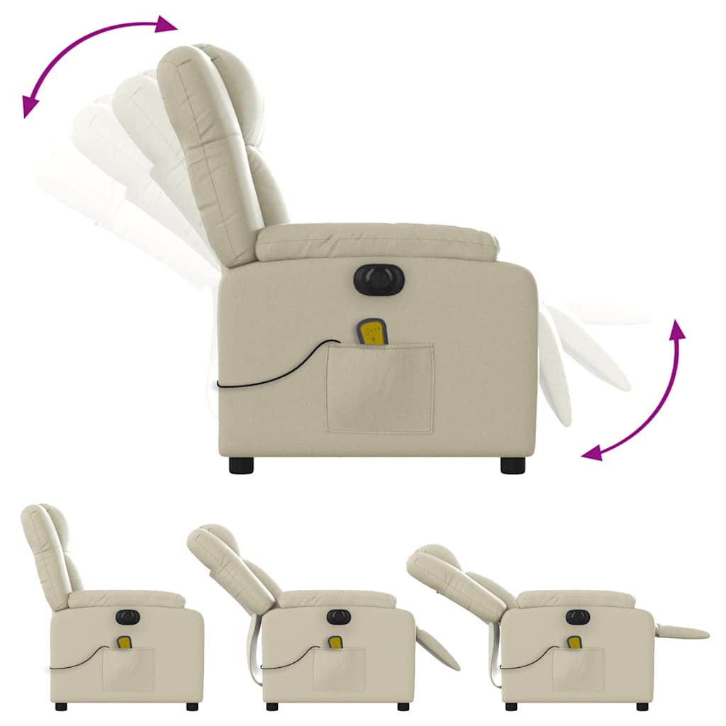 vidaXL Fotoliu electric de masaj rabatabil, crem, piele ecologică