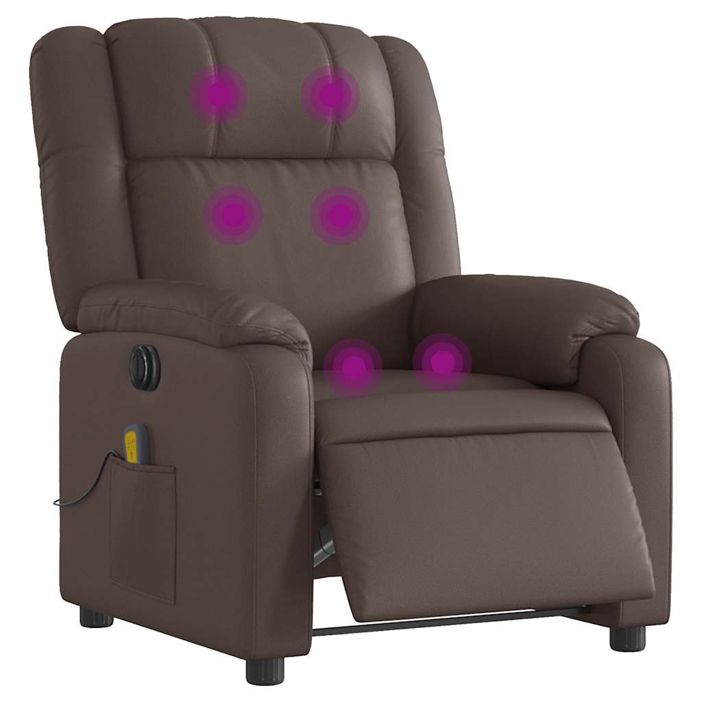 vidaXL Fotoliu electric de masaj rabatabil, maro, piele ecologică
