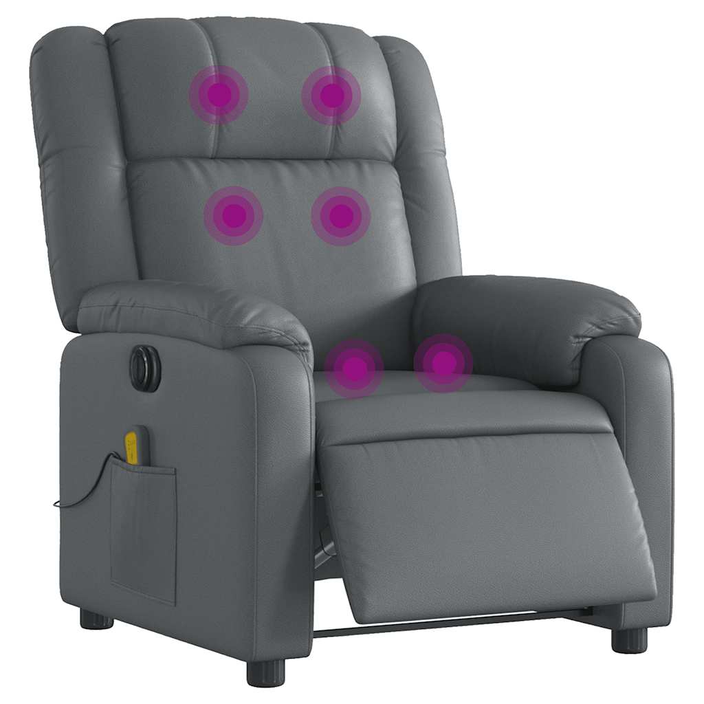 vidaXL Fotoliu de masaj electric rabatabil, gri, piele ecologică vidaXL Fotoliu de masaj electric rabatabil, gri, piele ecologică