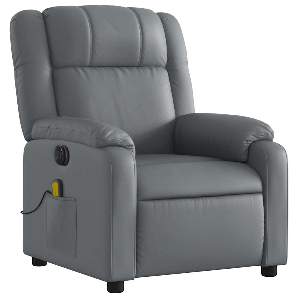 vidaXL Fotoliu de masaj electric rabatabil, gri, piele ecologică vidaXL Fotoliu de masaj electric rabatabil, gri, piele ecologică