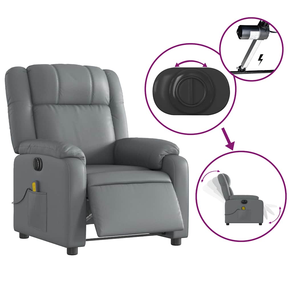 vidaXL Fotoliu de masaj electric rabatabil, gri, piele ecologică vidaXL Fotoliu de masaj electric rabatabil, gri, piele ecologică