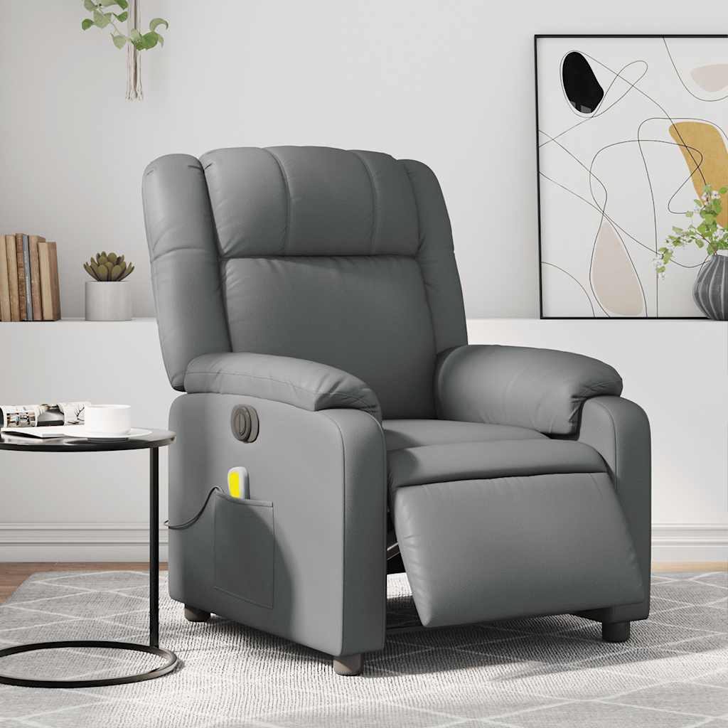 vidaXL Fotoliu de masaj electric rabatabil, gri, piele ecologică vidaXL Fotoliu de masaj electric rabatabil, gri, piele ecologică