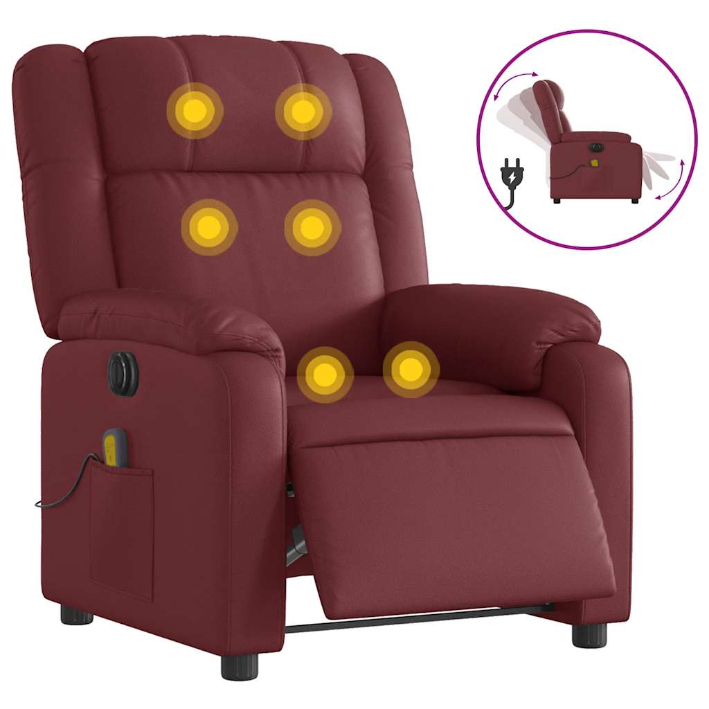 vidaXL Fotoliu de masaj electric rabatabil, roșu vin, piele ecologică