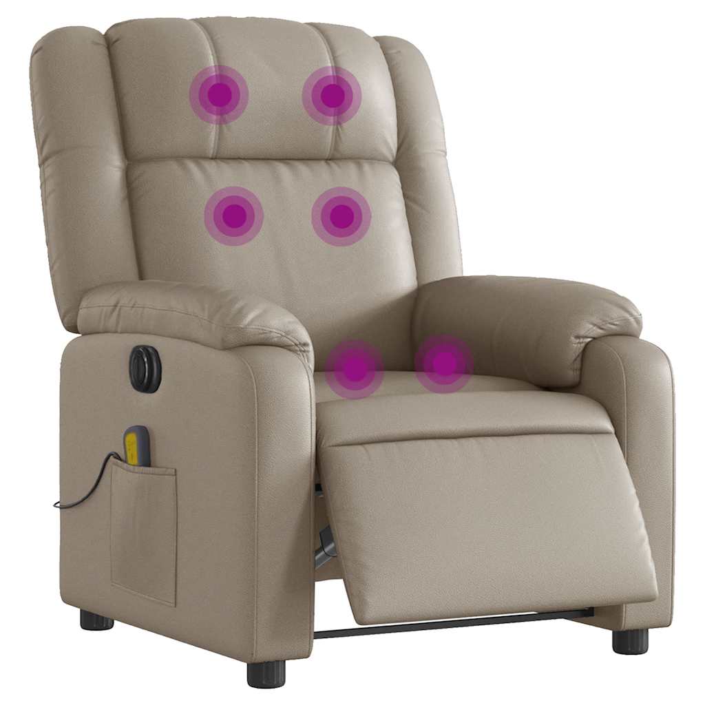 vidaXL Fotoliu electric masaj rabatabil, cappuccino, piele ecologică