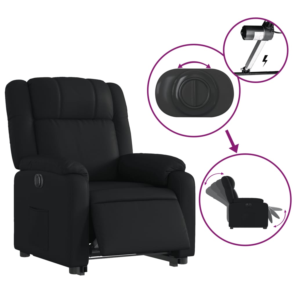 vidaXL Fotoliu rabatabil electric cu ridicare, negru, piele ecologică