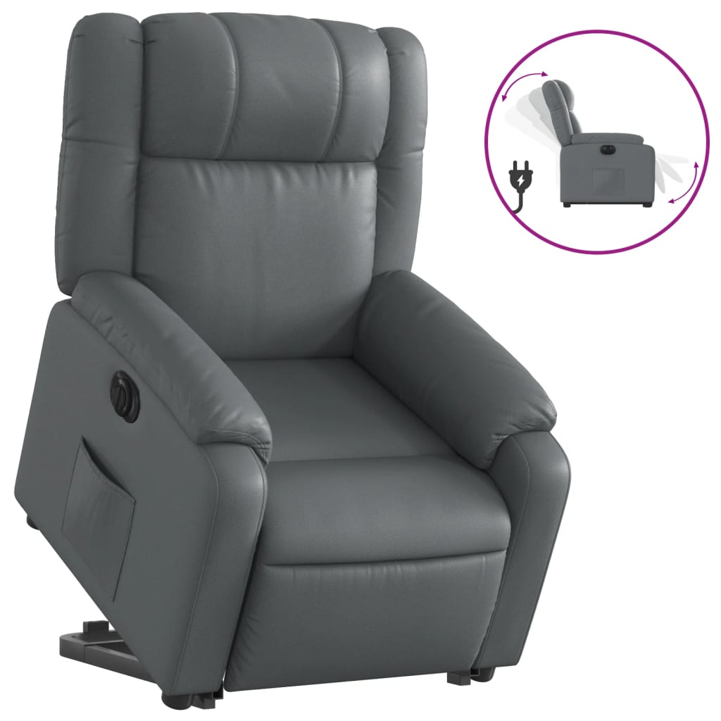vidaXL Fotoliu rabatabil electric cu ridicare, gri, piele ecologică