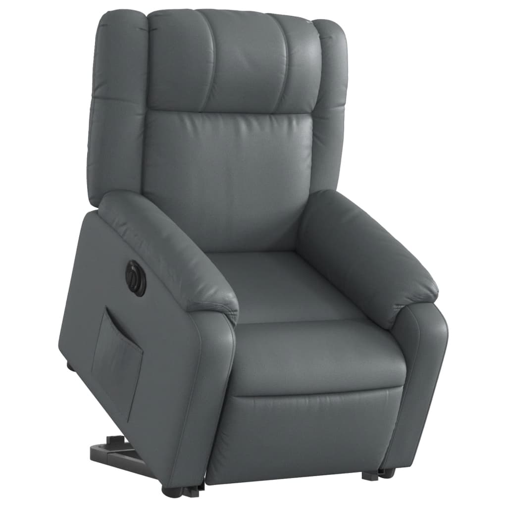 vidaXL Fotoliu rabatabil electric cu ridicare, gri, piele ecologică