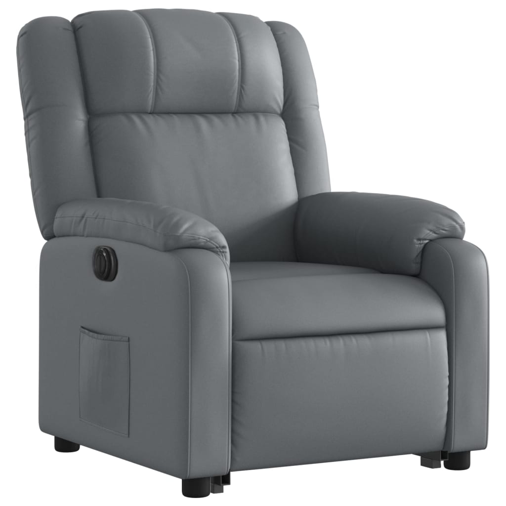 vidaXL Fotoliu rabatabil electric cu ridicare, gri, piele ecologică