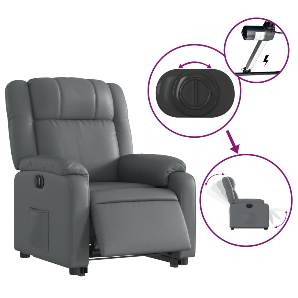 vidaXL Fotoliu rabatabil electric cu ridicare, gri, piele ecologică