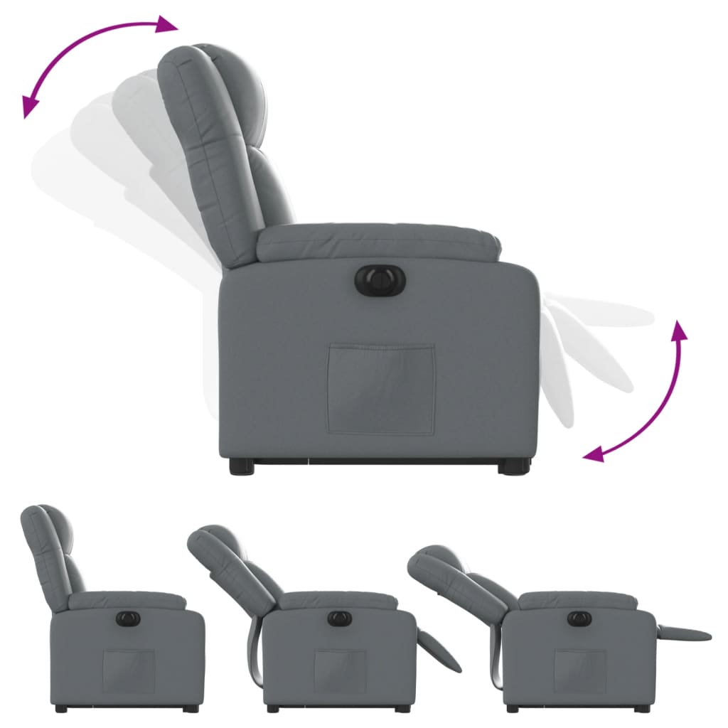 vidaXL Fotoliu rabatabil electric cu ridicare, gri, piele ecologică