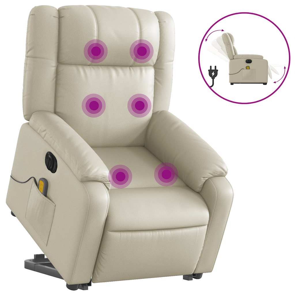 vidaXL Fotoliu electric masaj rabatabil cu ridicare, crem