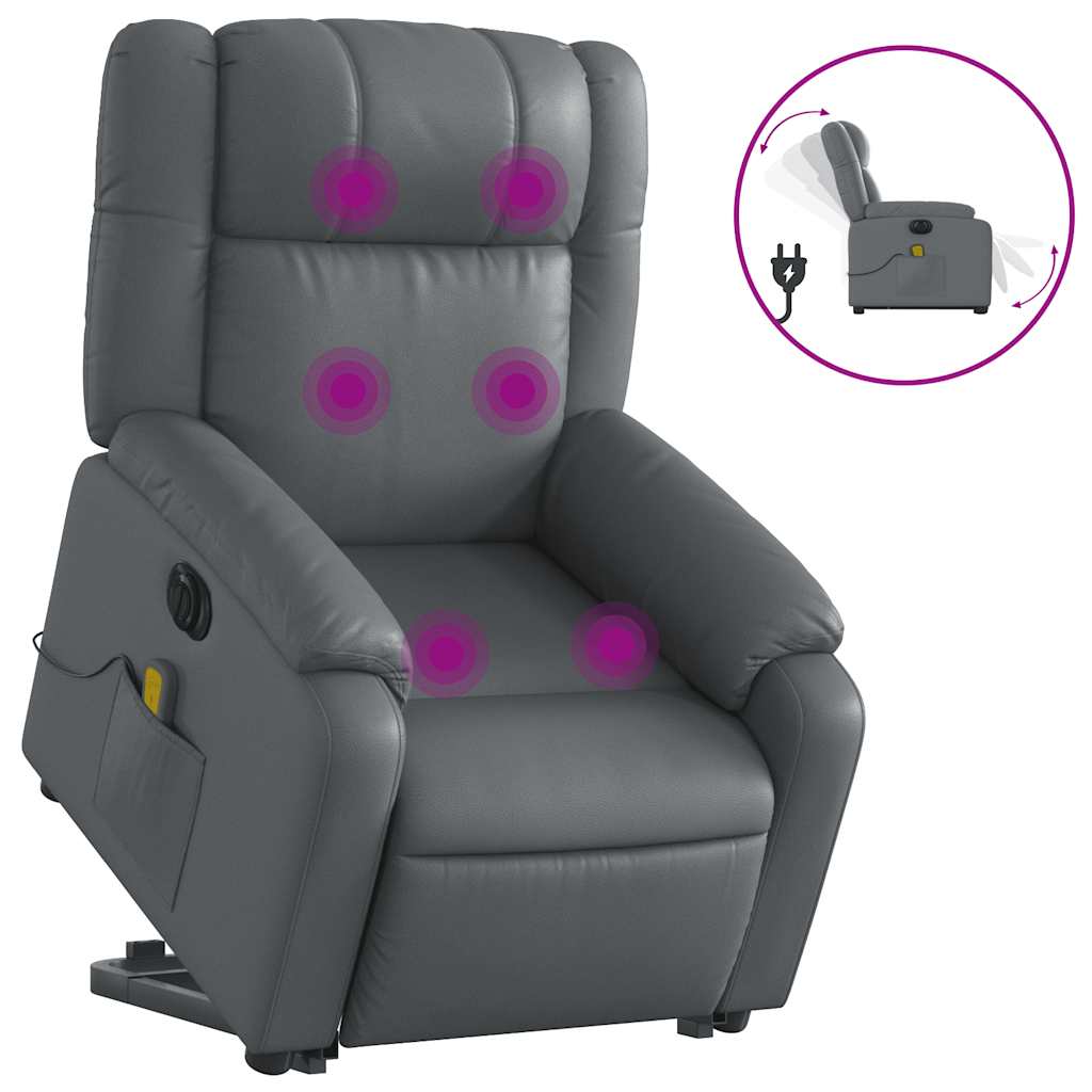 vidaXL Fotoliu masaj rabatabil electric cu ridicare, gri, piele eco