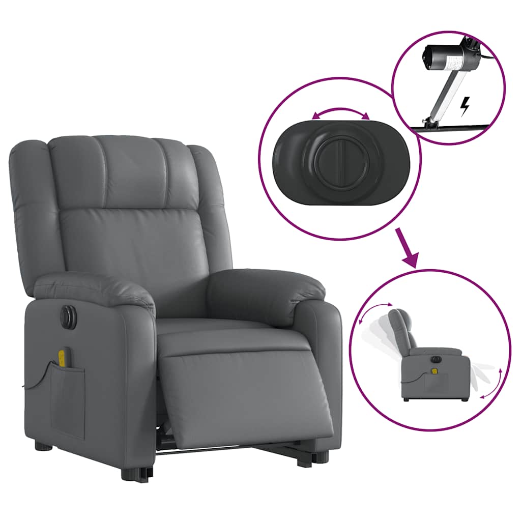vidaXL Fotoliu masaj rabatabil electric cu ridicare, gri, piele eco