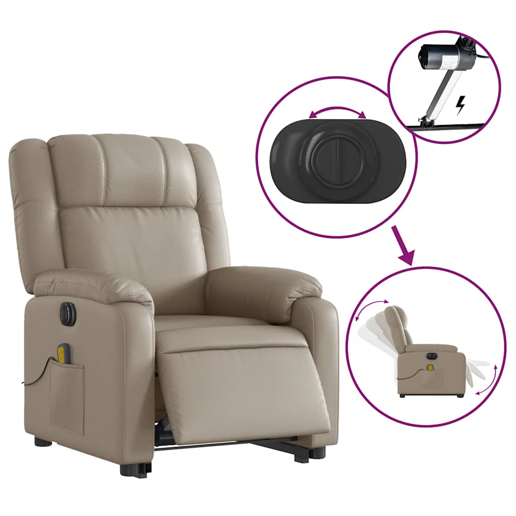 vidaXL Fotoliu electric masaj rabatabil cu ridicare, cappuccino