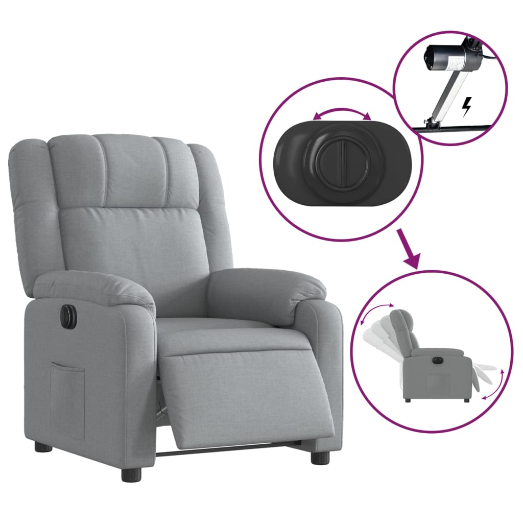 vidaXL Fotoliu rabatabil electric, gri deschis, textil