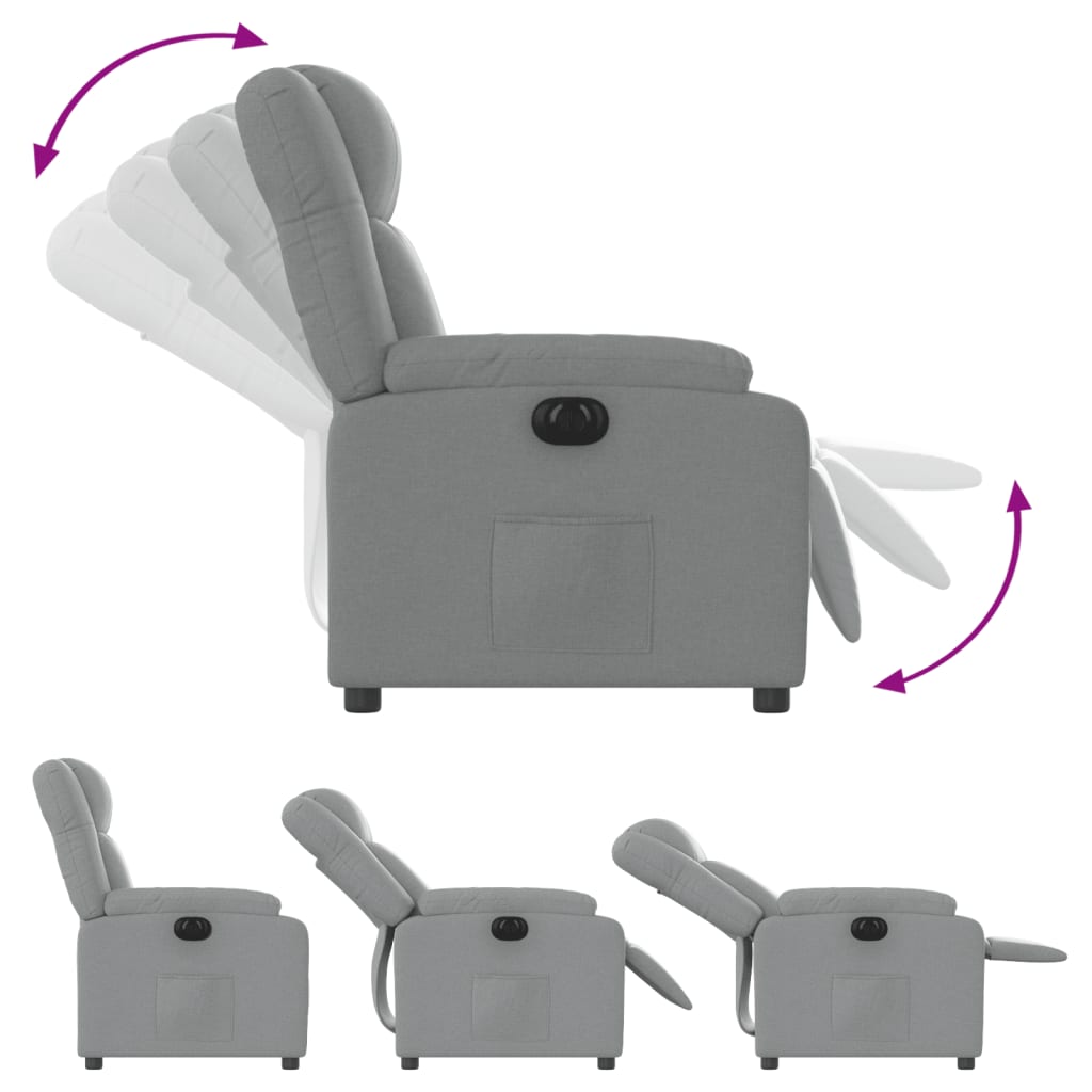 vidaXL Fotoliu rabatabil electric, gri deschis, textil