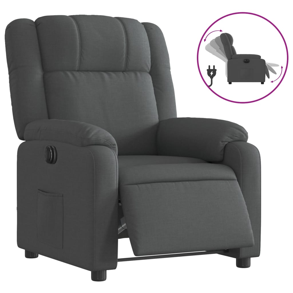 vidaXL Fotoliu rabatabil electric, gri închis, material textil