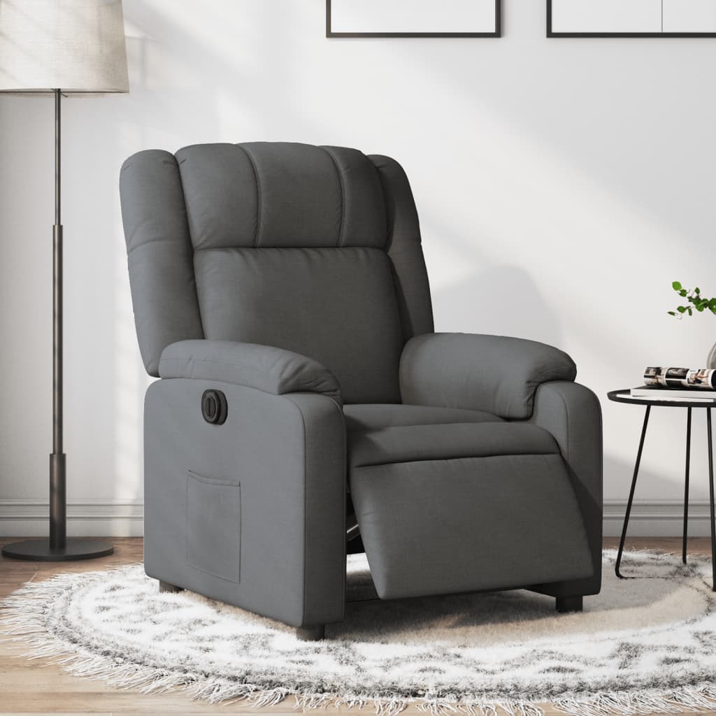 vidaXL Fotoliu rabatabil electric, gri închis, material textil