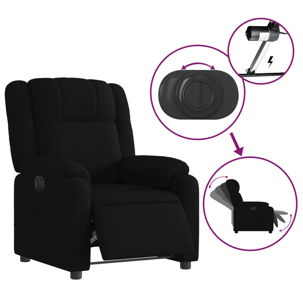 vidaXL Fotoliu rabatabil electric, negru, material textil