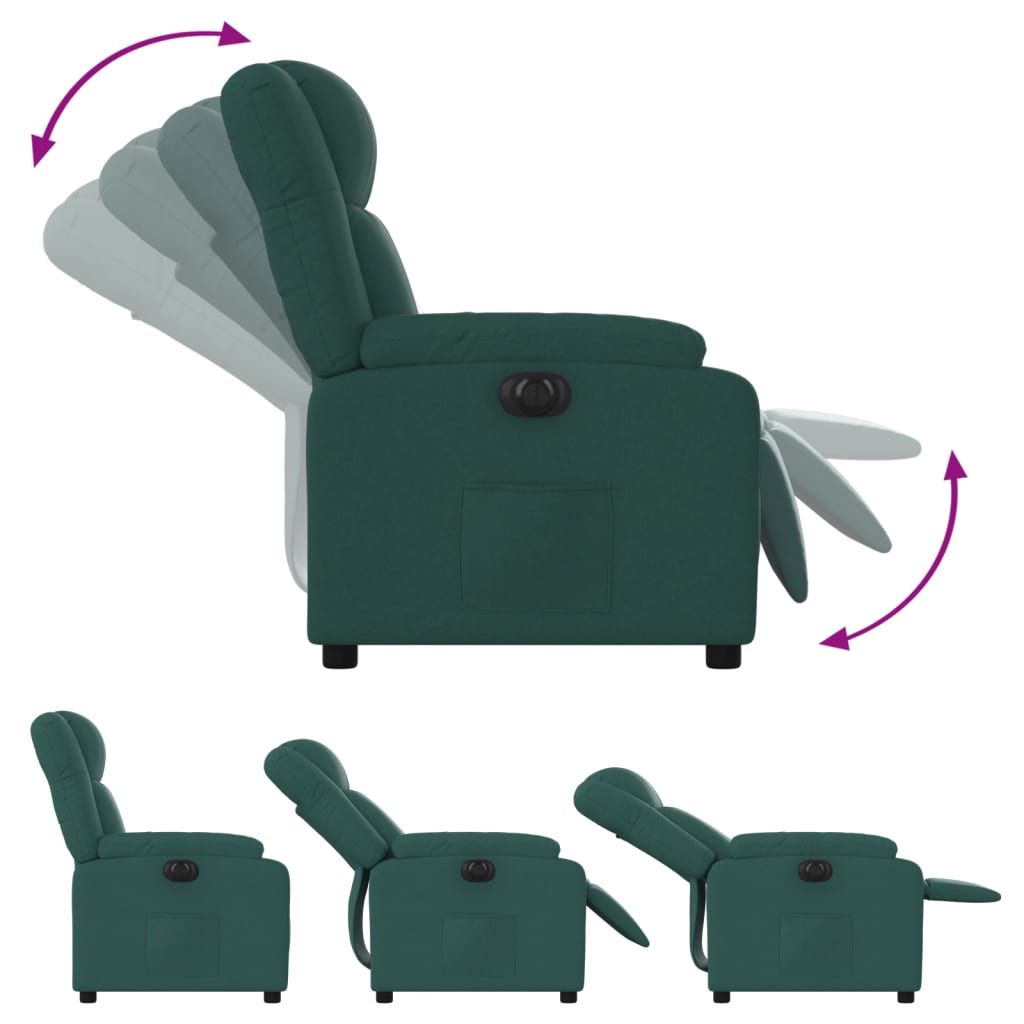 vidaXL Fotoliu rabatabil electric, verde închis, material textil vidaXL Fotoliu rabatabil electric, verde închis, material textil