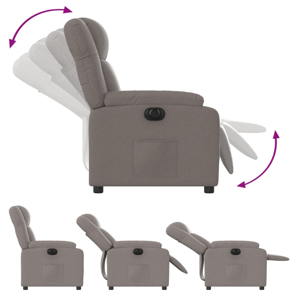 vidaXL Fotoliu rabatabil electric, gri taupe, material textil