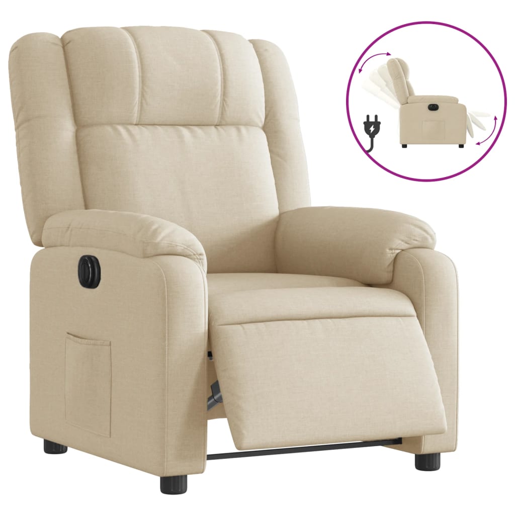 vidaXL Fotoliu rabatabil electric, crem, material textil