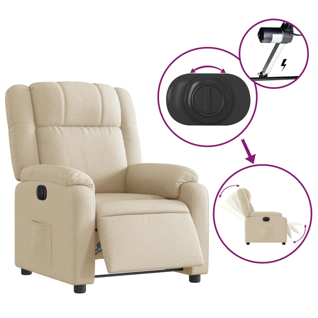 vidaXL Fotoliu rabatabil electric, crem, material textil