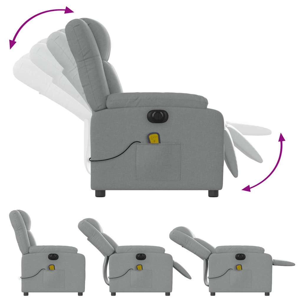 vidaXL Fotoliu electric de masaj rabatabil, gri deschis, microfibră