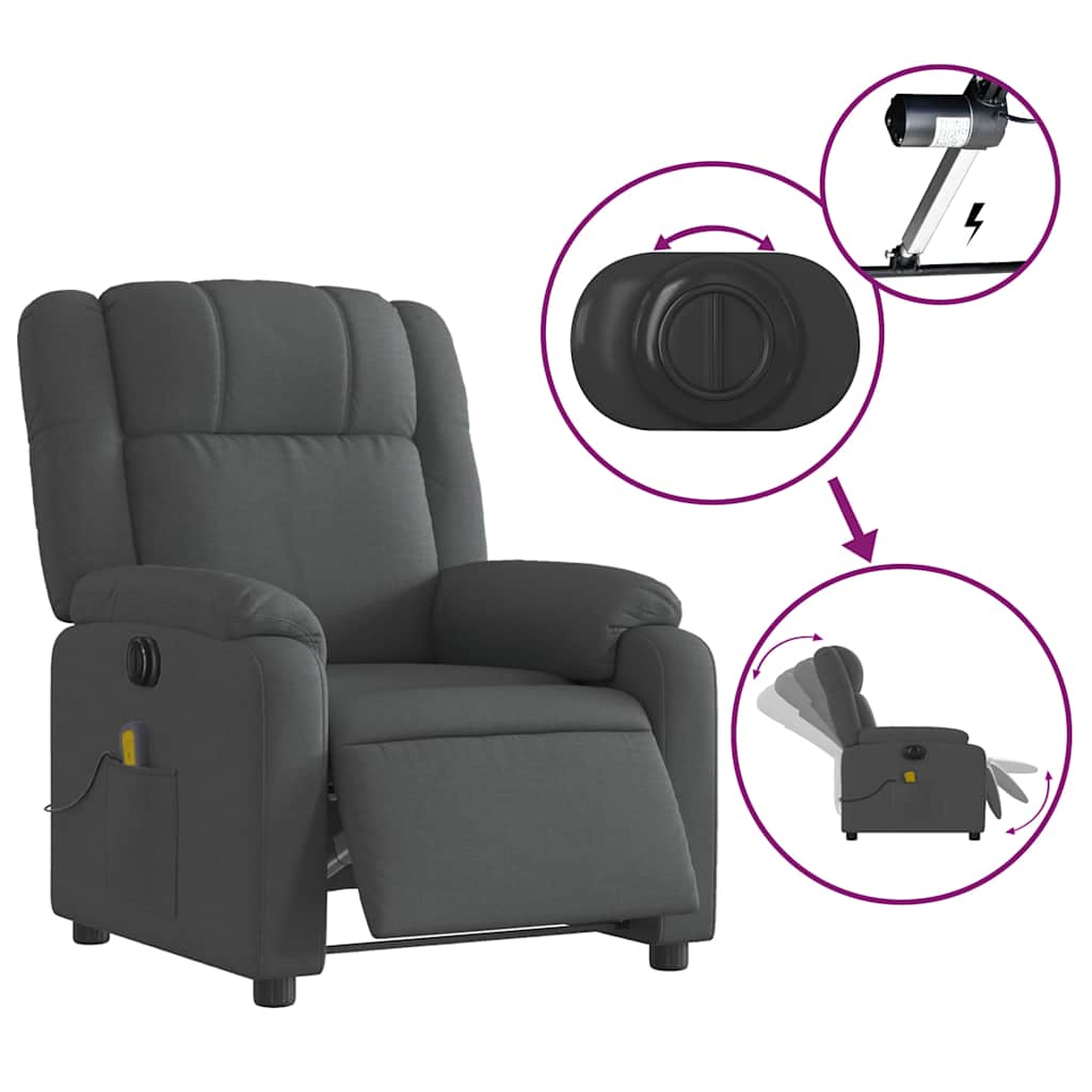 vidaXL Fotoliu electric de masaj rabatabil, gri închis, textil