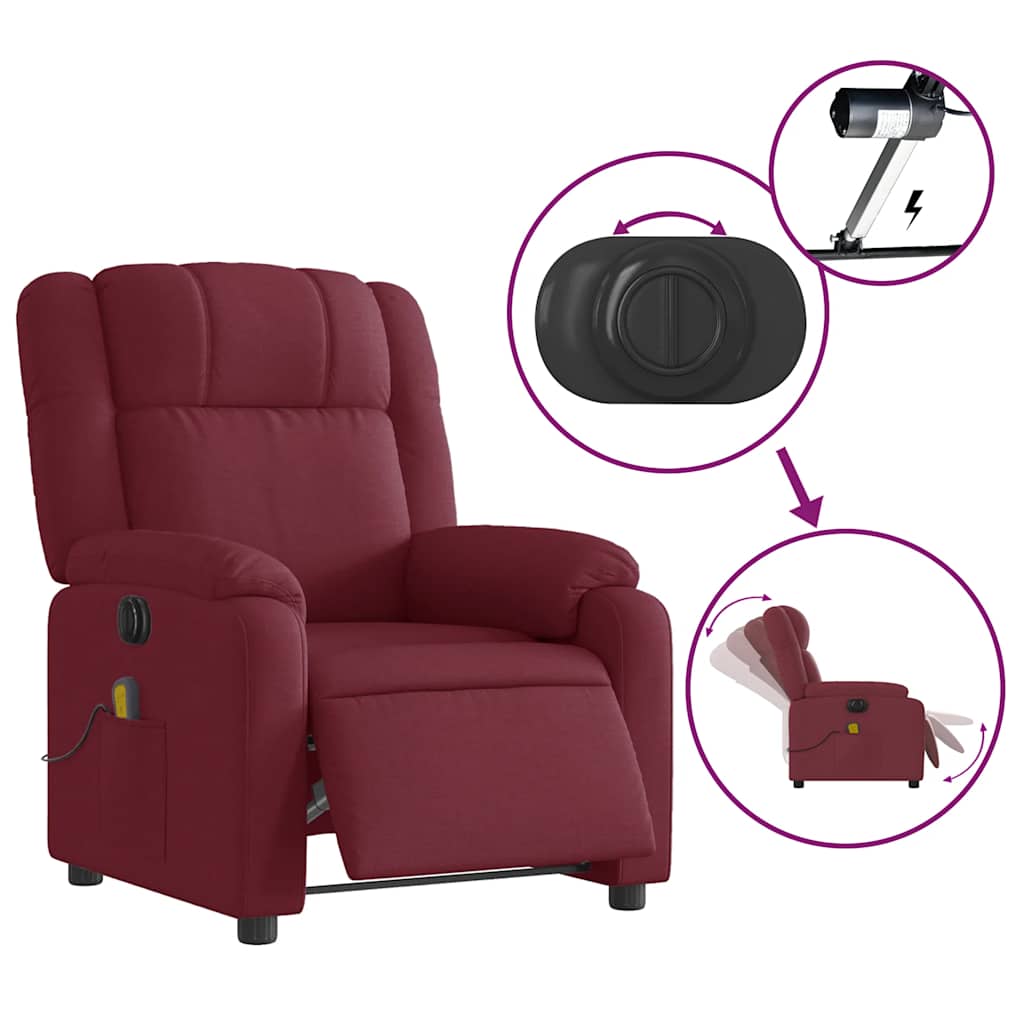vidaXL Fotoliu electric de masaj rabatabil, roșu vin, textil vidaXL Fotoliu electric de masaj rabatabil, roșu vin, textil