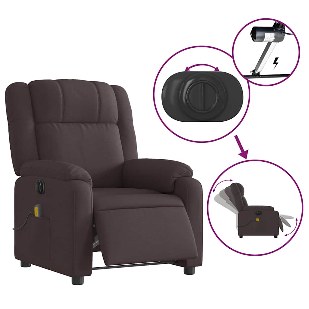 vidaXL Fotoliu electric de masaj rabatabil, maro închis, textil