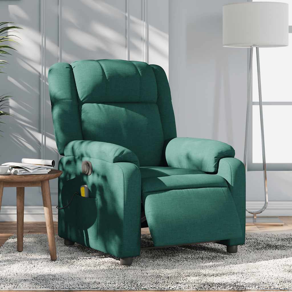 vidaXL Fotoliu electric de masaj rabatabil, verde închis, textil vidaXL Fotoliu electric de masaj rabatabil, verde închis, textil