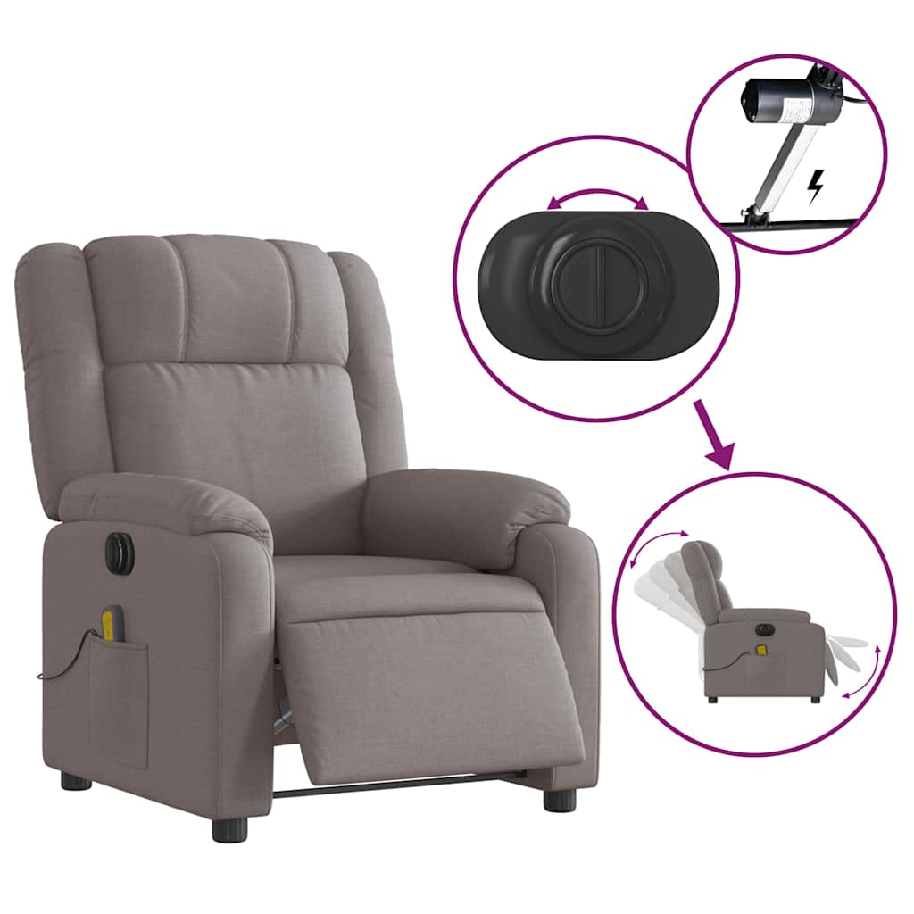 vidaXL Fotoliu electric de masaj rabatabil, gri taupe, textil