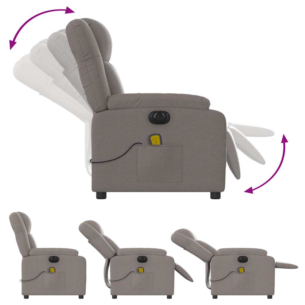 vidaXL Fotoliu electric de masaj rabatabil, gri taupe, textil
