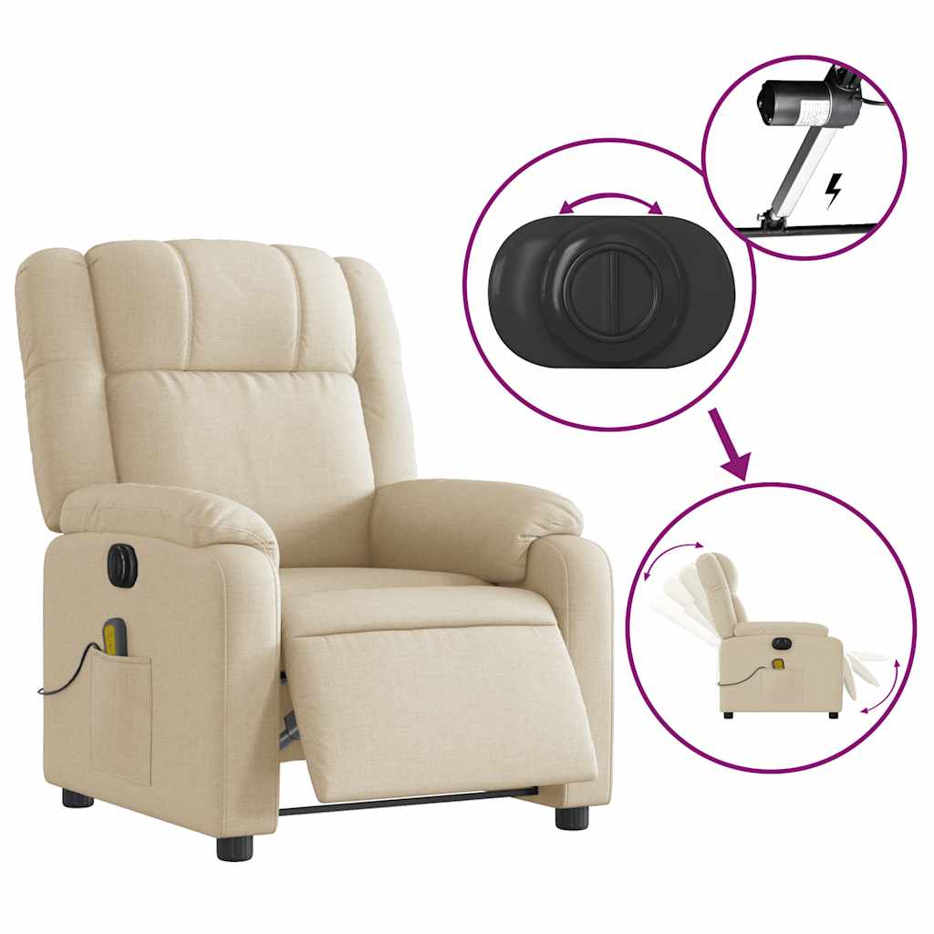 vidaXL Fotoliu electric de masaj rabatabil, crem, textil