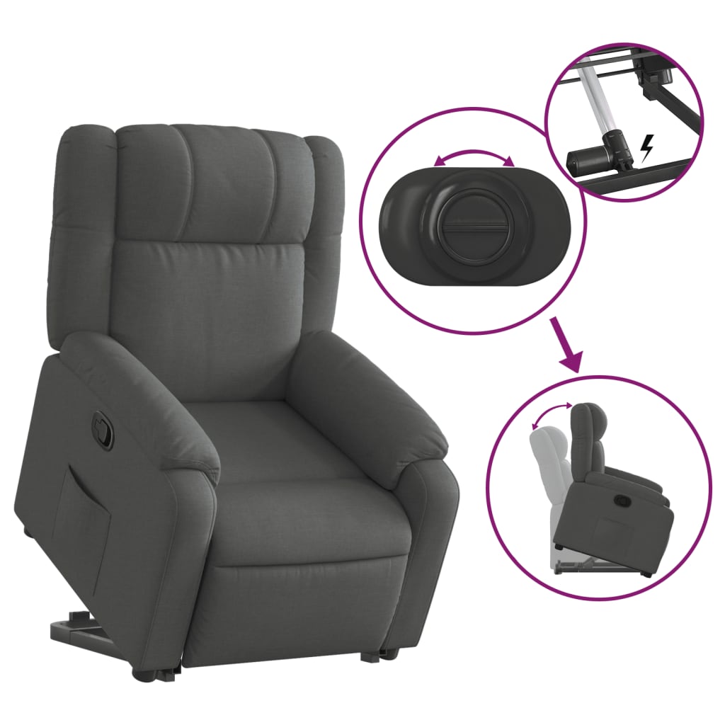 vidaXL Fotoliu rabatabil cu ridicare pe verticală, gri închis, textil