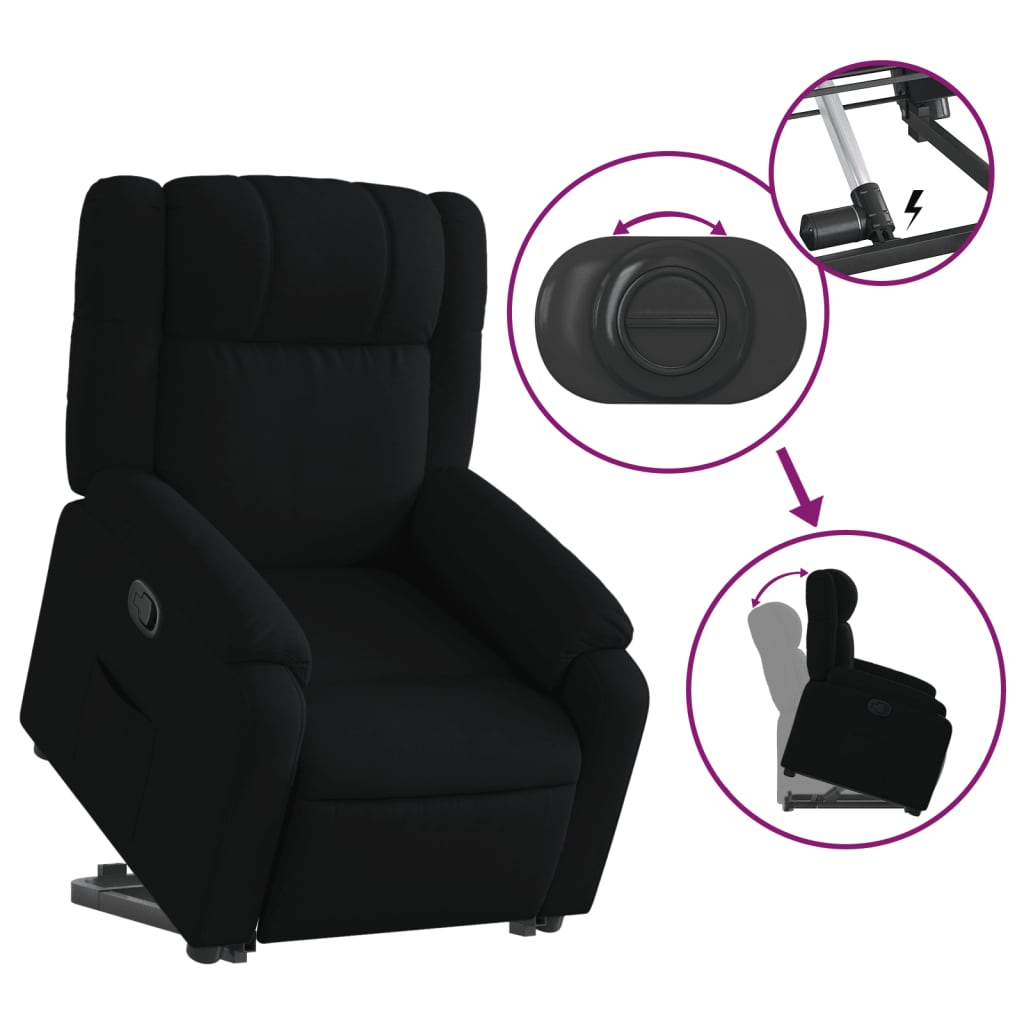 vidaXL Fotoliu rabatabil cu ridicare pe verticală, negru, textil