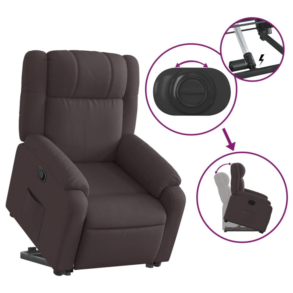 vidaXL Fotoliu rabatabil cu ridicare pe verticală, maro închis, textil