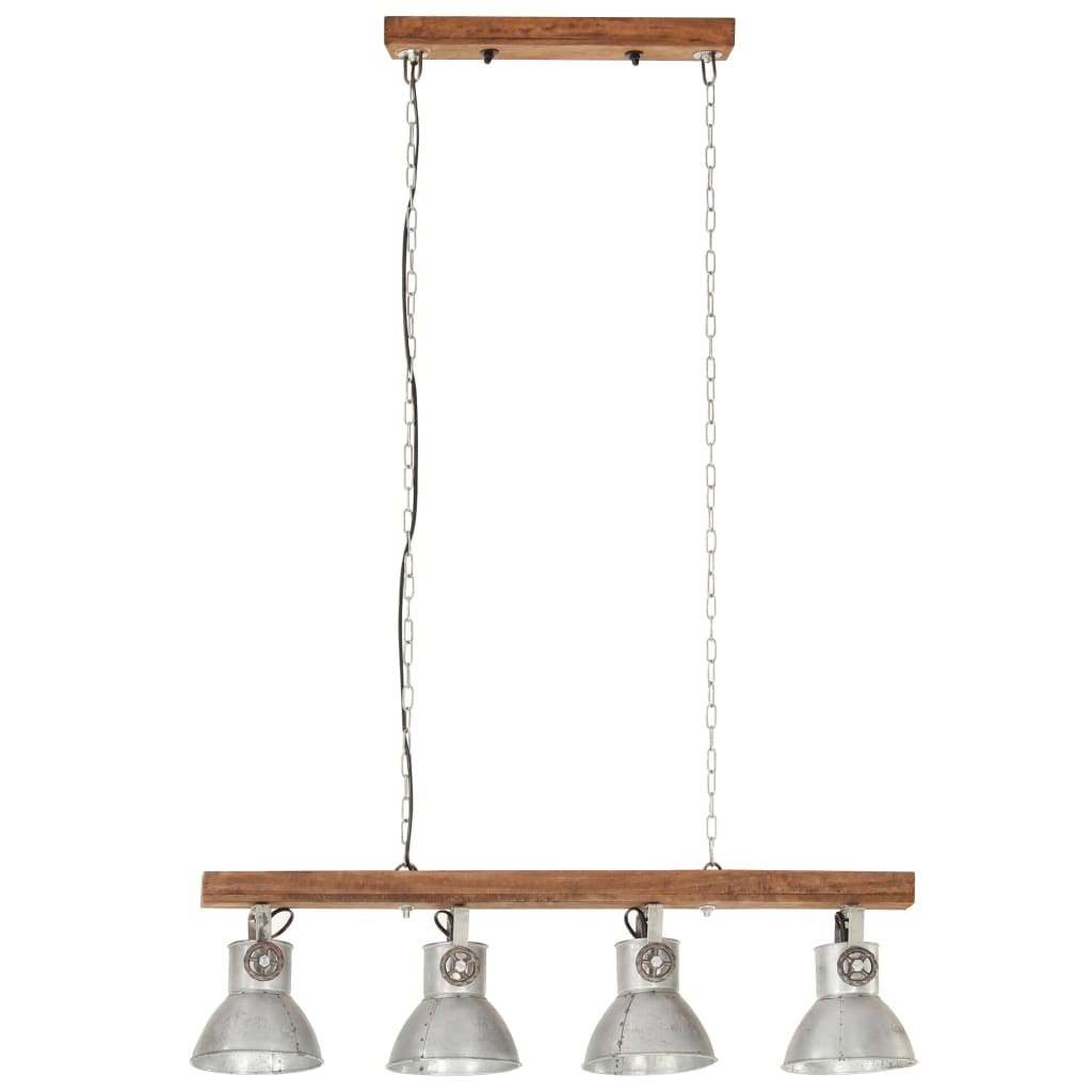 vidaXL Lampă suspendată industrială, argintiu, lemn de mango, E27 vidaXL Lampă suspendată industrială, argintiu, lemn de mango, E27
