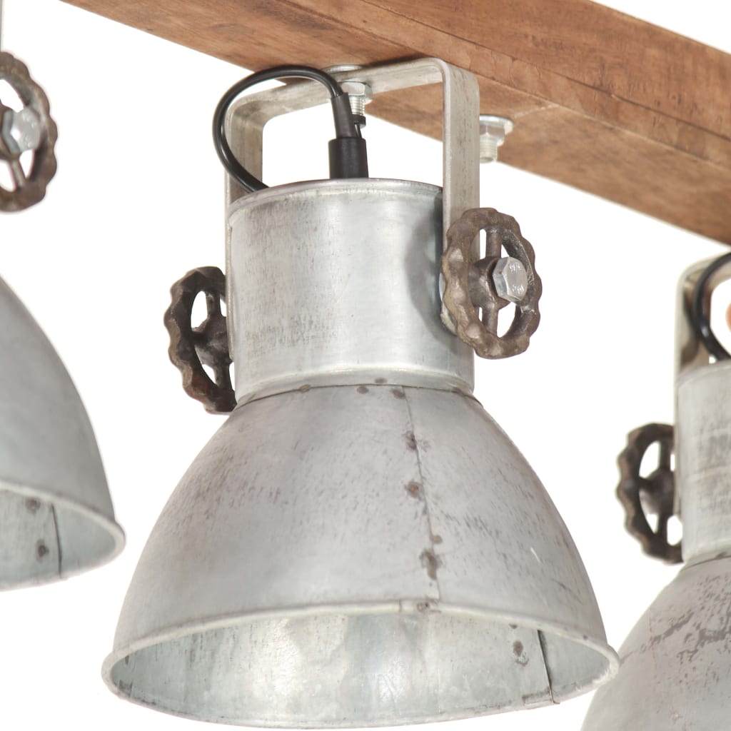 vidaXL Lampă suspendată industrială, argintiu, lemn de mango, E27 vidaXL Lampă suspendată industrială, argintiu, lemn de mango, E27