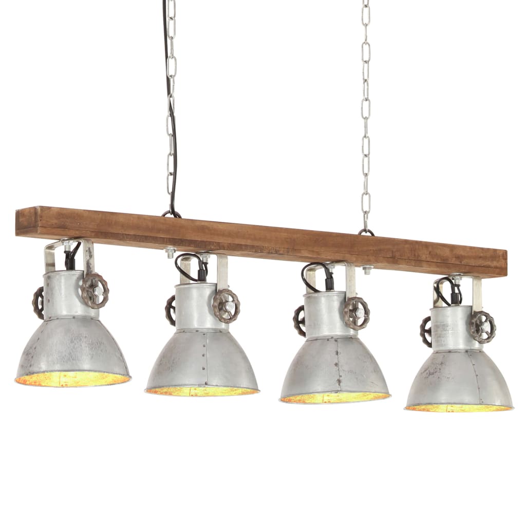 vidaXL Lampă suspendată industrială, argintiu, lemn de mango, E27 vidaXL Lampă suspendată industrială, argintiu, lemn de mango, E27