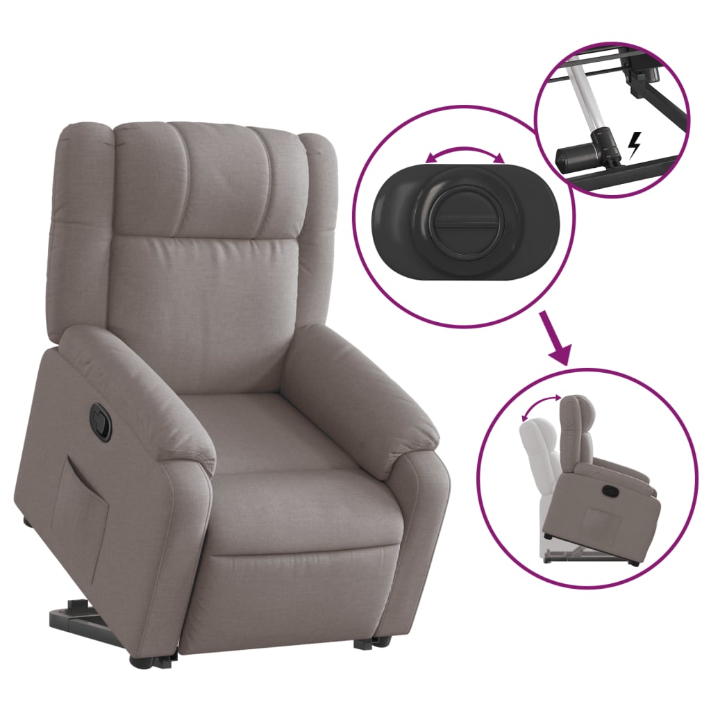 vidaXL Fotoliu rabatabil cu ridicare pe verticală, gri taupe, textil