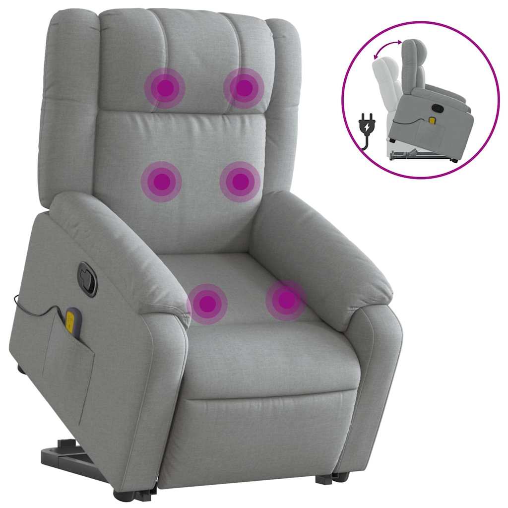 vidaXL Fotoliu de masaj rabatabil cu ridicare, gri deschis, textil vidaXL Fotoliu de masaj rabatabil cu ridicare, gri deschis, textil