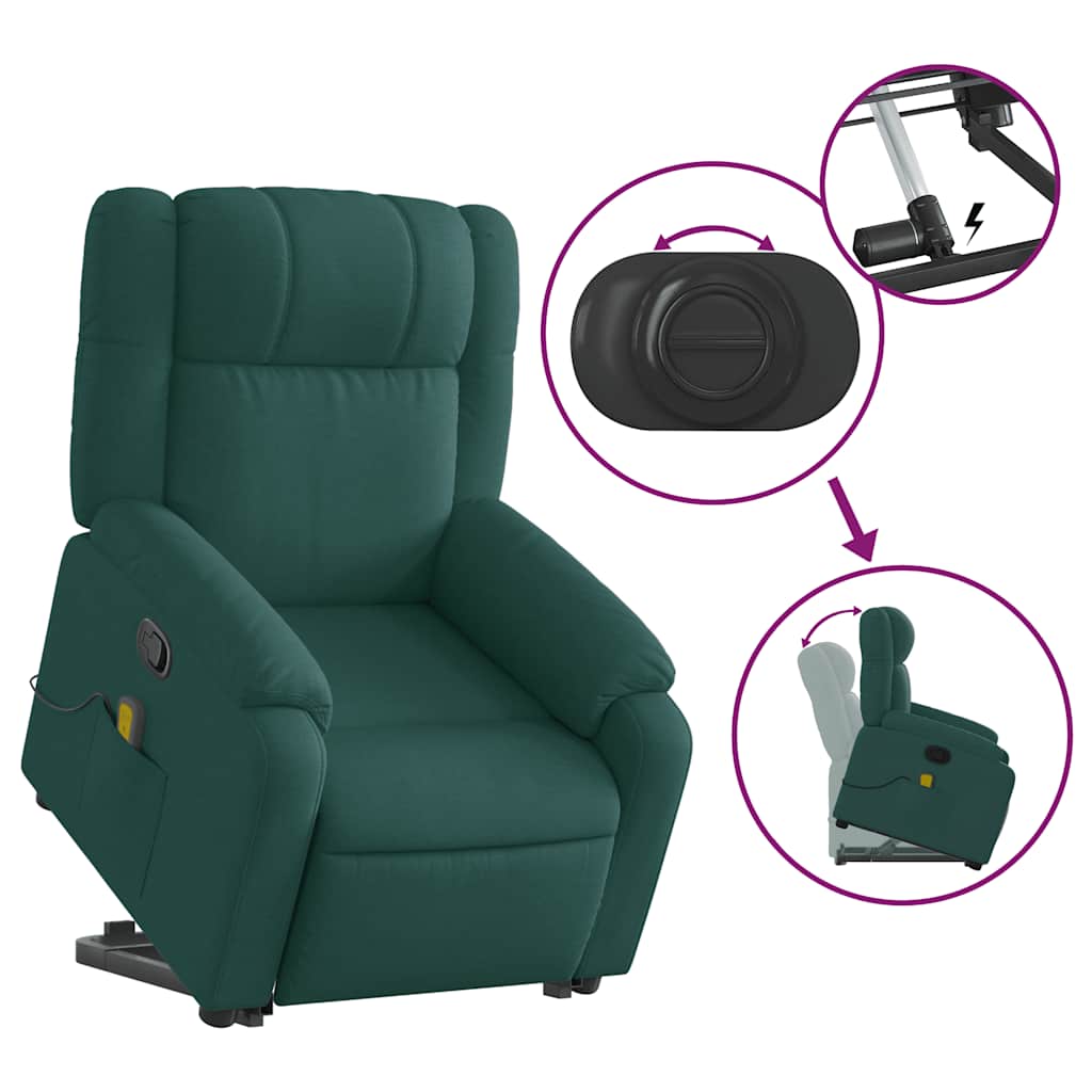vidaXL Fotoliu rabatabil de masaj, cu ridicare, verde închis, textil