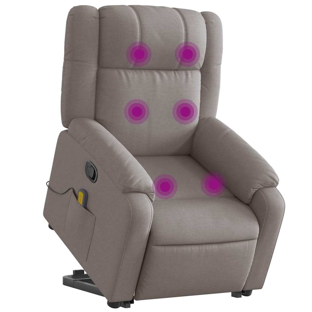 vidaXL Fotoliu rabatabil de masaj cu ridicare, gri taupe, textil