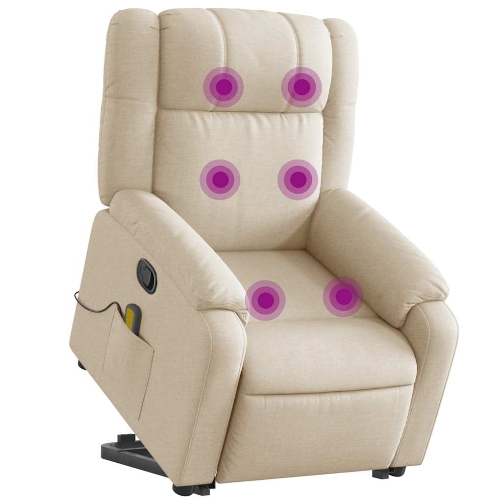 vidaXL Fotoliu masaj rabatabil cu ridicare, crem, material textil