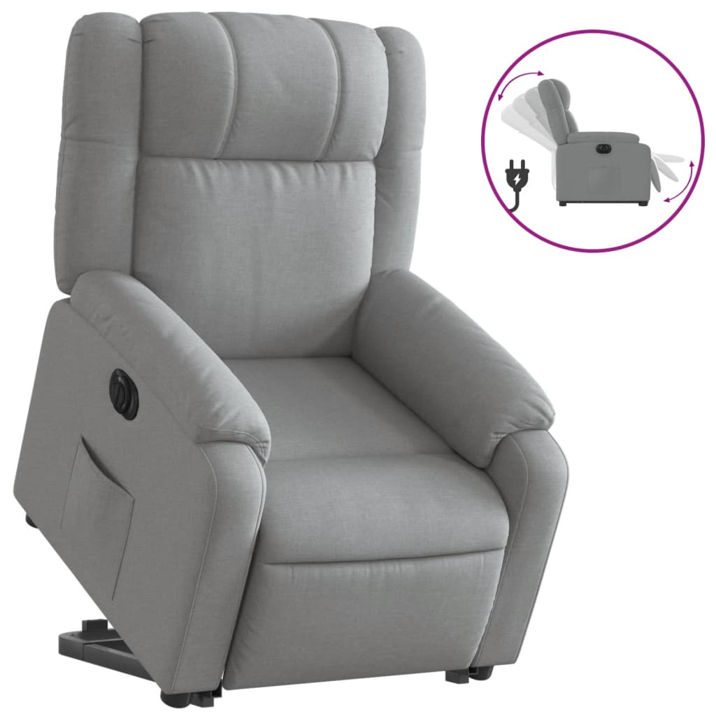 vidaXL Fotoliu electric rabatabil cu ridicare, gri deschis, textil
