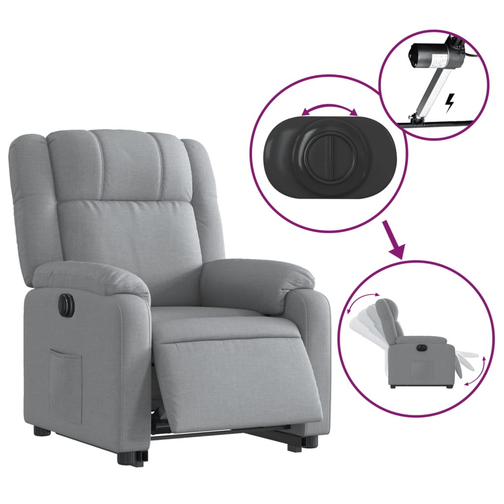vidaXL Fotoliu electric rabatabil cu ridicare, gri deschis, textil